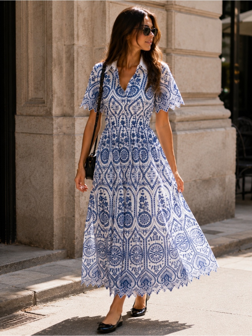 Elie Tahari Eyelet Lace Maxi Dress Navy White XS NWT